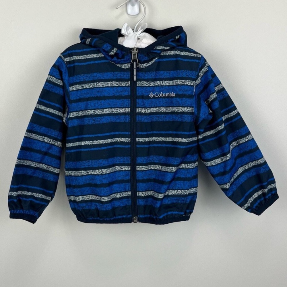 Columbia Whitetail Trail Windbreaker Blue Stripe Hooded Infant Jacket 3-6 M EUC